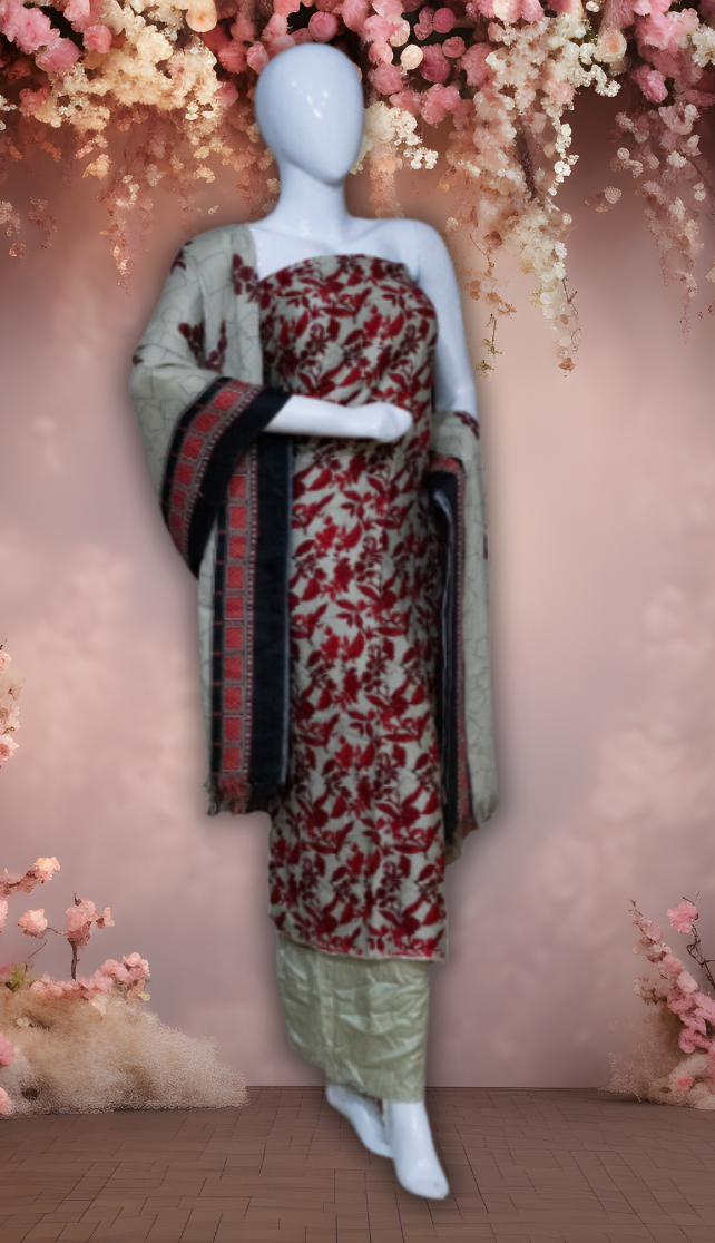 Crimson Elegance - Marina Suit | Wool Dupatta