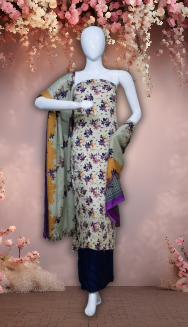 Floral Whisper - Marina Suit | Wool Dupatta